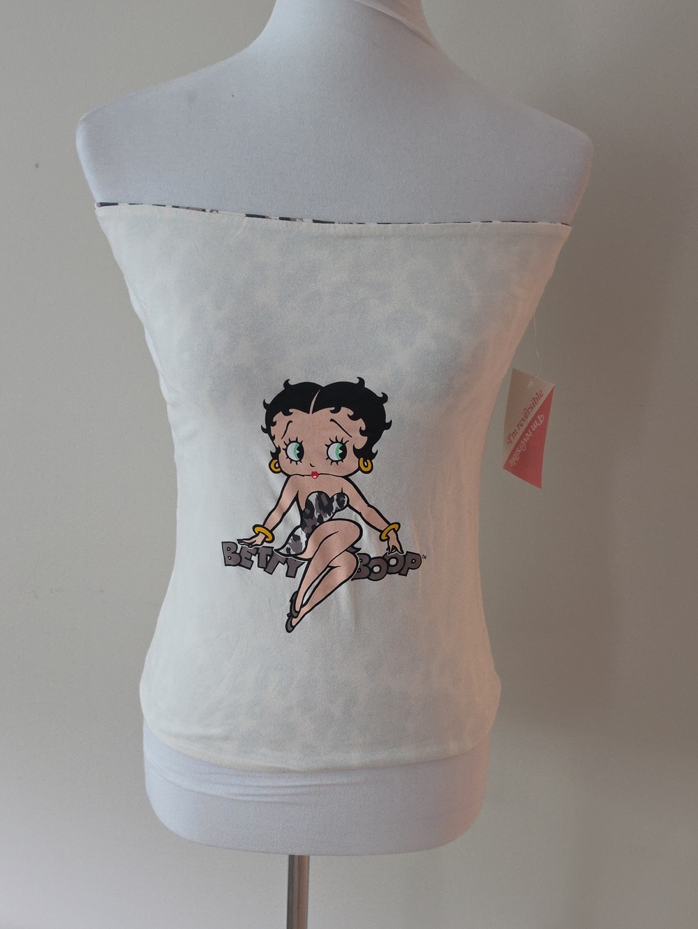 Betty Boop Graphic Strapless Tube Top - Cream Brand New